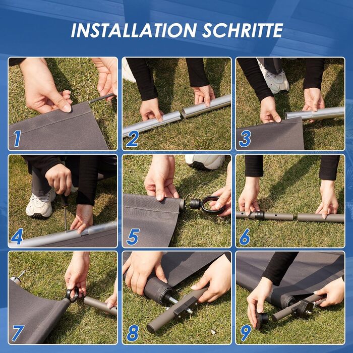 Вертикальна тентована маркіза для вулиці, Вертикальна тентована маркіза без свердління, Балконна жалюзі з ручним приводом, Ширма для забезпечення конфіденційності, Захист від сонця, Вітрозахист, Балкон та сад, 200 x (220-310) см, Ширина тканини 185,5 см, 