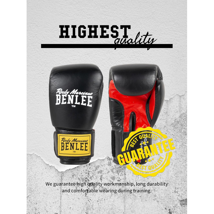 Боксерські рукавички BENLEE Fighter Leather 12 oz, чорні/червоні, одинарні