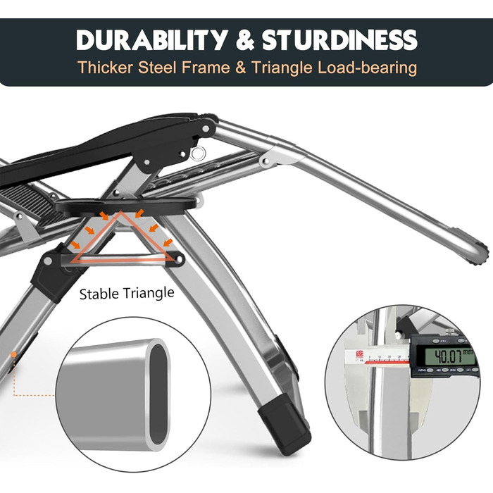 Складаний садовий шезлонг у нульовій гравітації, вантажопідйомність 200 кг з подушкою та бічною кишенею, ідеально підходить для дрімоти, відпочинку, садовий шезлонг, шезлонг на балконі, крісло для патіо (сірий)
