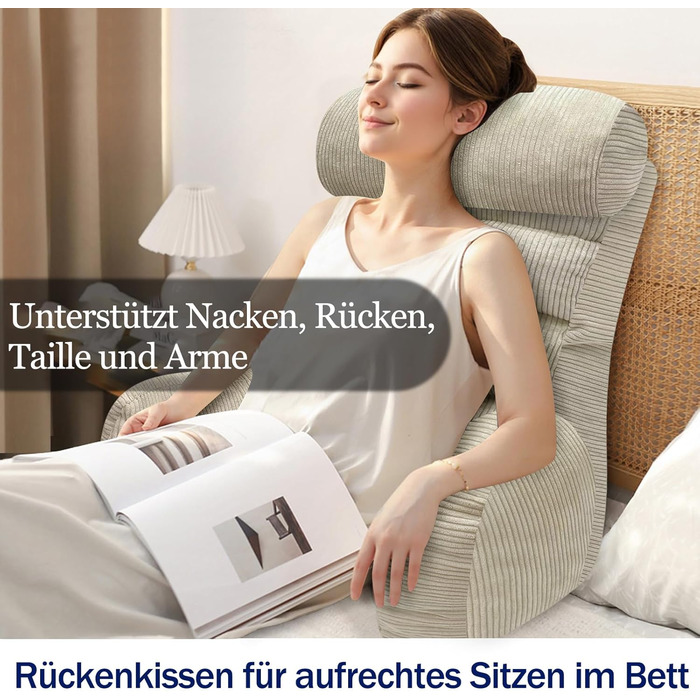 Подушка для читання на ліжку та дивані, подушка для спинки ліжка, подушка для читання зі спинкою для дорослих, зручна для сидіння, читання та перегляду телевізора на підлозі або дивані (кремового кольору, 65 * 30 см) Кремового кольору 65 * 30 см