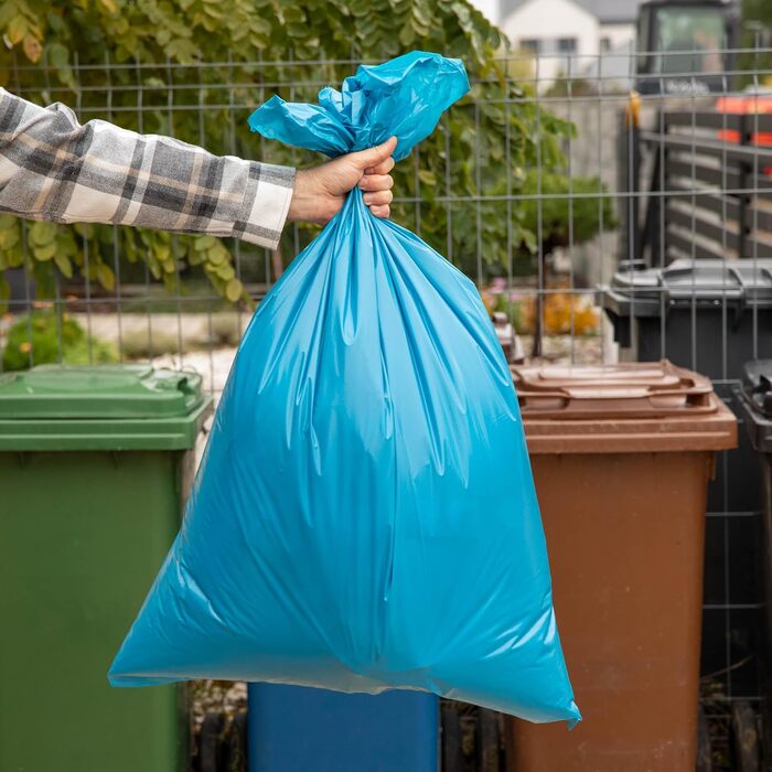 Професійні сміттєві пакети TONECO, 100 надміцних пакетів для сміття - 70 см x 110 см - Сині сміттєві пакети, 120 л - 10 рулонів - Надзвичайно міцні - 100 перероблена плівка (10)