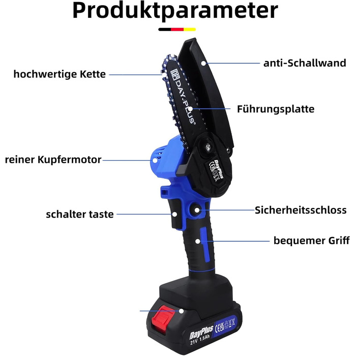 Міні-бензопила, 4-дюймова акумуляторна ручна електрична бензопила Qimu з 1 акумулятором і 2 ланцюгами, портативна маленька бензопила на 21 В із запобіжником, для обрізання стовбурів дерев Міні-бензопила з 1 акумулятором