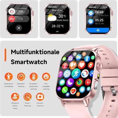 Жіночий смарт-годинник з ЕКГ/BAT/ІМТ/ВСР/сечовою кислотою/світлодіодним підсвічуванням, 2.0-дюймовий годинник для здоров&39я з 24-годинним вимірюванням артеріального тиску, SpO2, монітором серцевого ритму, температурою тіла, монітором сну/апное, екстреним