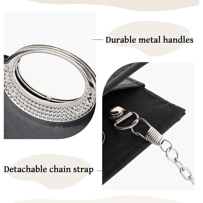 Чорне клатч-зімкнення зі знімним ланцюжком. Елегантна жіноча сумочка для вечірок, весіль, вечер та повсякденного використання.