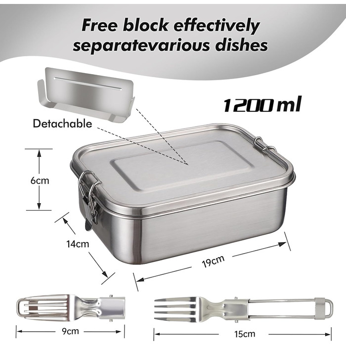 Металева ланч-бокс Gigmeta, 1200 мл, герметична знімною перегородкою, екологічна для дорослих та дітей