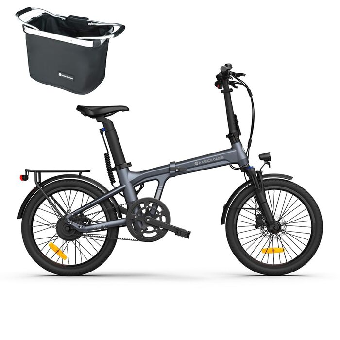 Електровелосипеди, Безщітковий двигун BAFANG, Складаний електровелосипед, Ремінний привід, Перемикання двох режимів, 20-дюймовий електровелосипед, 2/3 швидкості, ADO Smart App, 2,4-дюймовий IPS-дисплей, Жіночий/Чоловічий електровелосипед сірого кольору Ai