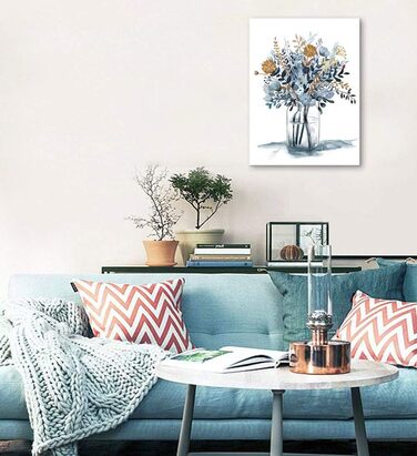 Квіти настінне мистецтво Акварель Морські квіткові картини Прикраса стін Квітка на скляному полотні Живопис на полотні Блакитні бо