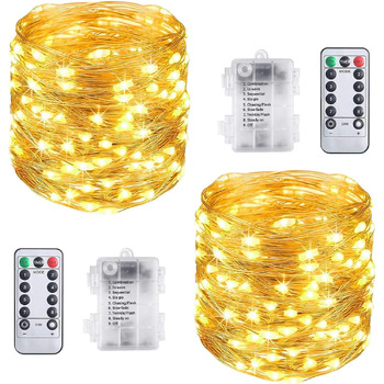 Світлодіодні казкові вогні Vicloon мідний дріт, 2 шт. и 10м 100 світлодіодних батарейних казкових вогнів з пультом дистанційного к