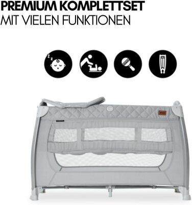 Дорожнє ліжечко Hauck Play N Relax Center з пеленальною підкладкою, регульованою висотою та боковим входом - Стьобаний сірий