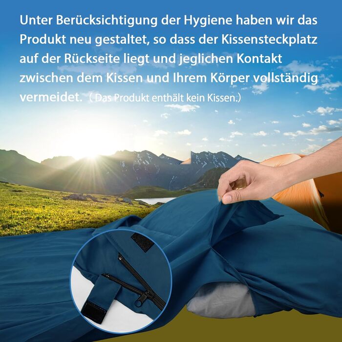Підкладка для спального мішка, надлегкий шовковий спальний мішок для подорожей, підкладка для спального мішка 2-в-1, зручний та м&39який спальний мішок, невеликий розмір упаковки, виготовлений з мікрофібри, ідеально підходить для походів, готелів, синій
