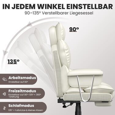 Офісне крісло naspaluro з підставкою для ніг, ергономічне робоче крісло з висувним підголівником, велике крісло керівника зі штучної шкіри з високою спинкою, комп&39ютерне крісло для домашнього офісу, біле 77 см * 66 см * 134 см