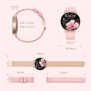 Жіночий маленький смарт-годинник із функцією телефону, 1,27-дюймовий TFT-сенсорний фітнес-трекер із цілодобовим монітором серцевого ритму, монітором сну, понад 120 спортивними режимами, крокоміром, круглий смарт-годинник для iOS/Android (рожеве золото)