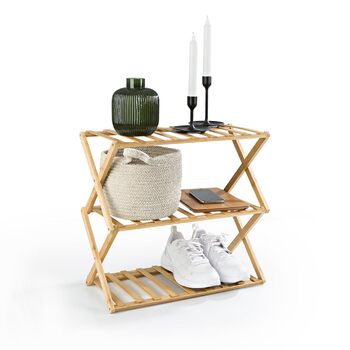 Бамбукова полиця Lumaland, 3 яруси, складна Бамбуковий органайзер ідеально підходить як полиця для взуття, у ванній кімнаті та на кухні Полиця для декоративних предметів компактна та не потребує складання 50 x 25 x 46 см, 3 яруси (50 x 25 x 46 см)