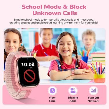 Розумний годинник RUXINGX 4G для дітей з GPS та телефонними дзвінками, дитячий годинник із водонепроникністю IP68, подвійним переглядом, голосовим чатом, ліхтариком, шкільним режимом, крокоміром, будильником для хлопчиків та дівчаток, рожевий