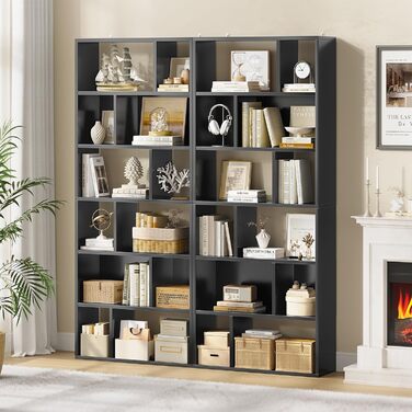 Книжкова полиця, 6-ярусна полиця, окремостояча книжкова шафа з 12 відкритими відділеннями, полиця для вітальні, спальні, ванної кімнати, офісу, сучасна, легко збирається, 173x60x24 см, чорна