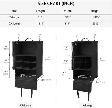 Підвісний органайзер для валізи з 3 відділеннями, складаний органайзер для гардеробу, портативна дорожня полиця, чорний підвісний органайзер-шафа, портативний підвісний дорожній органайзер середнього чорного кольору