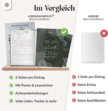 Книжковий клуб LIFE COMPASS - Щоденник читання та книжковий журнал MAGIC - Тверда палітурка DIN A5 Щоденник для дорослих - Трекер читання книжкового клубу - Booktok