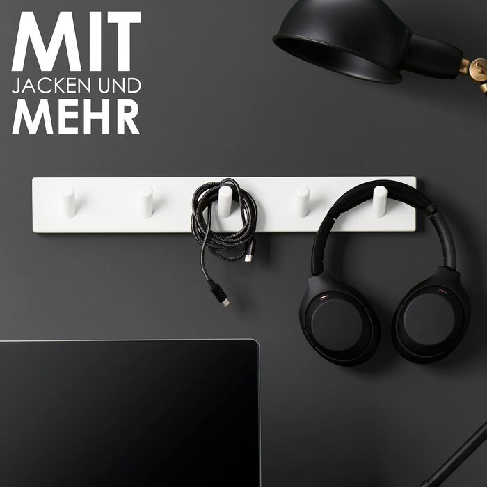 Гачки для верхнього одягу білі (2 шт.) - вішалка біла з 5 гачками - 43 см - гачки для верхнього одягу настінні - настінна вішалка