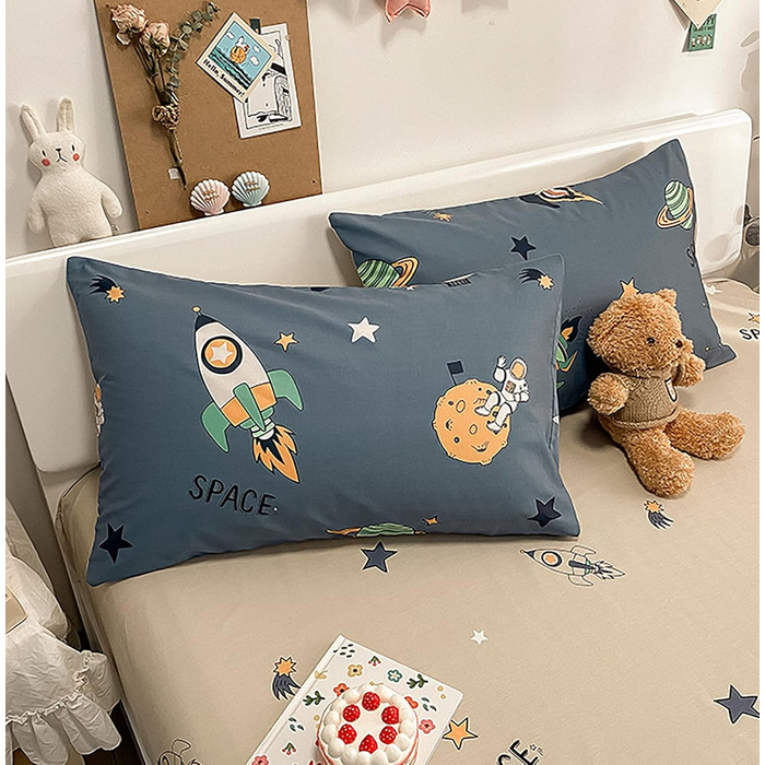 Дитяча космічна постільна білизна 100x135см бавовняна дитяча постільна білизна сині підковдри космічний візерунок білий синій двос