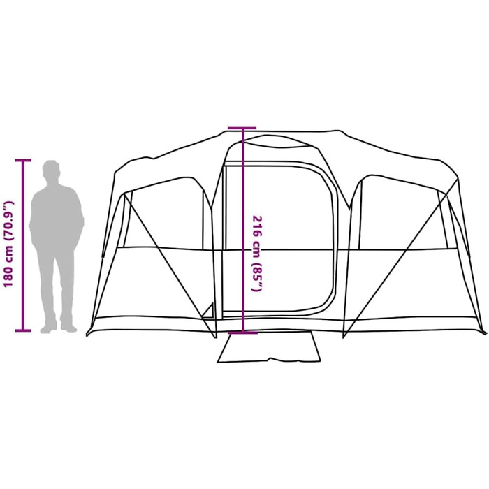 Сімейний намет vidaXL з дахом та вентиляцією, поліестер та сталь, просторий, зелений, 10 осіб