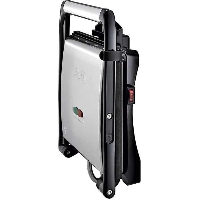 Контактний гриль Tefal Inicio GC241D Електричний гриль/бутербродниця Гриль з низьким вмістом жиру Паніні, Тости, Стейк, Овочі Пластини для гриля з антипригарним покриттям 2000 Вт 36,3x10,8x33,2 см Нержавіюча сталь/чорний єдиний стандарт