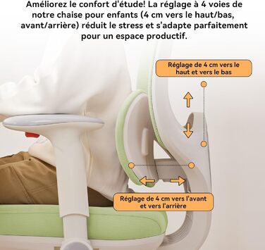 Дитяче письмове крісло MUSSO T30, ергономічне поворотне крісло з 3D-підтримкою поперекового відділу хребта/глибиною сидіння, 2D-підлокітниками/підголівником/поворотом 45, регулюванням висоти, сітчастим чохлом, підходить для школи, дитячої кімнати та викор