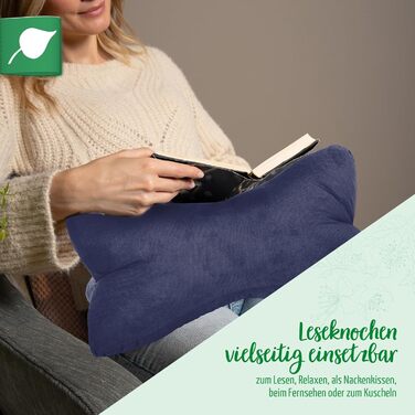 Подушка для читання Herbalind з тонкого вельвету, ЩОБ ВИ ПОЧУВАТИСЯ ГАРНО - 100 бавовняний дитячий вельвет, міцний та придатний для прання - Подушка для шиї в модних кольорах, сертифікована Oeko-Tex 100, універсальне використання - 40x18 см, темно-синій