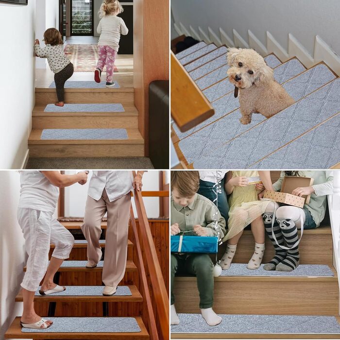 Килимки для сходів 55x19 см, самоклеючі протиковзкі килимки для сходів для використання в приміщенні, багаторазові, можна різати для дерев&39яних сходів, ідеально підходять для дітей, людей похилого віку, домашніх тварин (світло-сірі, 55x19 см), 15 шт.