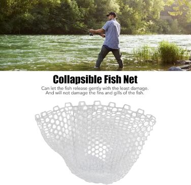 Рибальська сітка, запасна рибальська сітка 44 x 47 см, вбудована, м&39яка, гнучка, складна, без ручки, білий гумовий підсак для прісноводної та морської риболовлі