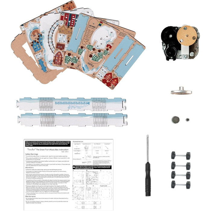 Музична скринька Tonecheer Дерев'яний 3D-пазл, набір моделей для сім'ї котів своїми руками для дорослих, обертова музична шкатулка, дерев'яна головоломка Подарунки для прикраси будинку Подарунок на день народження Різдвяні підлітки (Сніговий поїзд)