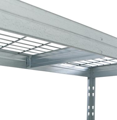 Вуличний стелаж із широким прольотом - вантажопідйомність 1500 кг - ВxШxГ 180 x 90 x 45 см - стелаж без болтів з 5 полицями з регульованою висотою - максимальне навантаження на полицю 400 кг - сертифікований TV - надміцний стелаж з оцинкованої сталі, тип 