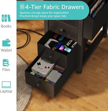 Г-подібний ігровий стіл Lufeiya з шухлядами та полицями для зберігання, кутовий комп&39ютерний стіл 49,5 дюймів з розеткою для дому, офісу, спальні, Г-подібні підліткові ПК-стіли чорного кольору, 40,5 дюймів