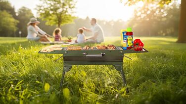 Портативний кемпінговий гриль, складний вугільний гриль, настільний вугільний гриль для подорожей 45x31 см, настільний кемпінговий гриль для приготування їжі на свіжому повітрі, кемпінгу та пікніків (армійський зелений)