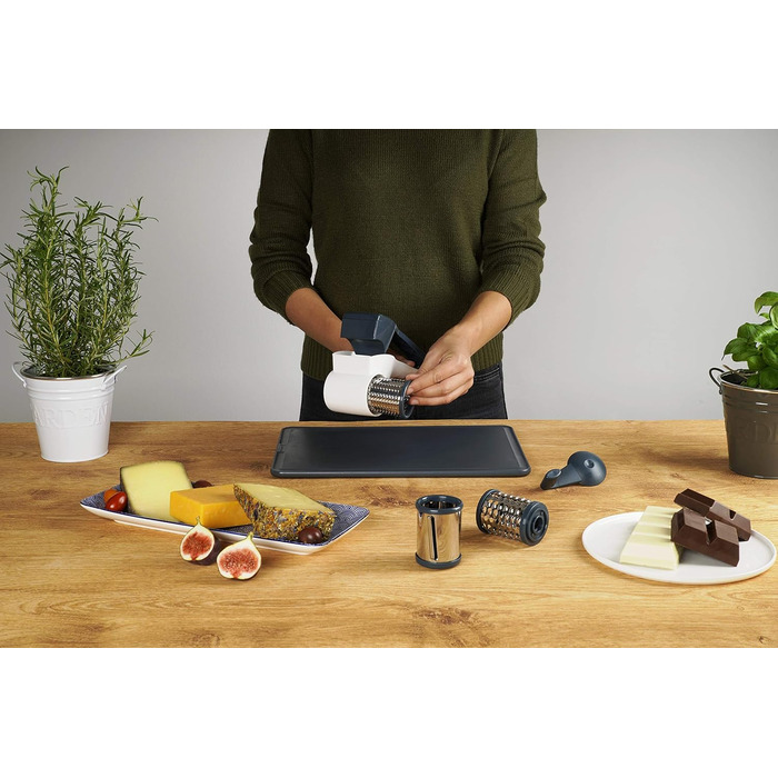 Барабанна терка Fackelmann 27911, нержавіюча сталь 18/8, білий, сріблястий і синій, 210,5X10CM Терка для барабанів білий/синьо-сірий