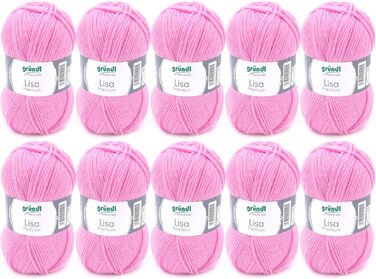 Пряжа Grndl Lisa Premium Uni Knitting & Crochet Yarn (м'яка і вовняний характер, проста в догляді миється трикотажна пряжа з 100 поліакрилу, 50 г/ 133 м, розмір голки 3,5 - 4,5, 10 клубків по 50 г кожен), (рожевий 31)