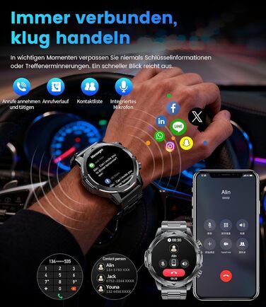 Розумний годинник FITFLEX для чоловіків з акумулятором 1000 мАг, 1,53-дюймовий HD AMOLED військовий розумний годинник, світлодіодний ліхтарик, функція телефону, фітнес-годинник з понад 120 спортивними режимами, монітором серцевого ритму, монітором сну, Sp