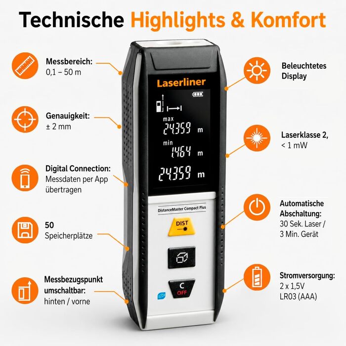Лазерний далекомір Laserliner DistanceMaster Compact Plus 50