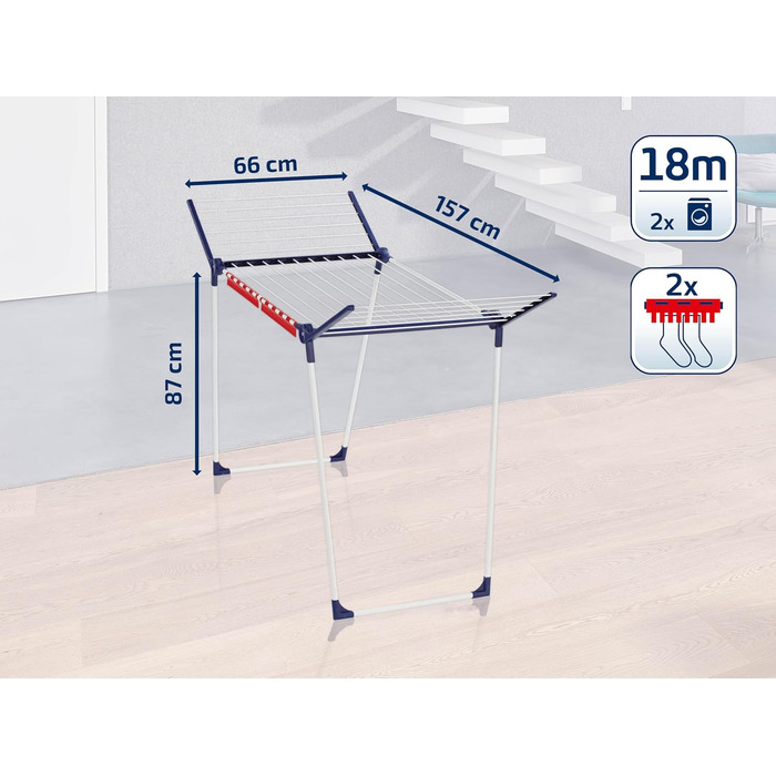 Сушильна машина Leifheit Pegasus 180 Solid, сушильний кінь з крилами для довгих речей, стійка сушильна машина з крилами для приміщ