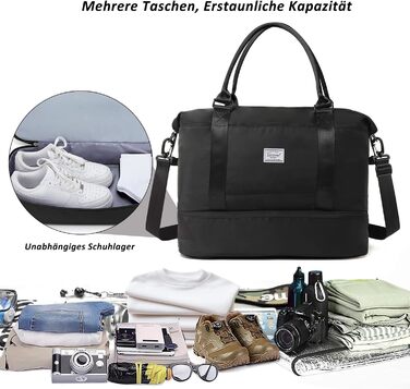 Дорожня сумка TANTOMI Ручна поклажа, Жіноча спортивна сумка, 46x23x32 см, Сумка для ручної поклажі, Сумка на вихідні, Водонепроникна дорожня сумка, Сумка для тренувань, Сумка для лікарні, Сумка для народження, Підходить для відпочинку, Кемпінгу, Чорна 1-2
