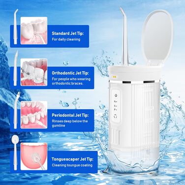 Бездротовий портативний іригатор для порожнини рота Oral Irrigator Переможець, електричне чищення зубів Water Flosser з висувним резервуаром для води, 3 режими, 4 насадки, IPX7 Oral Irrigators Interdental Cleaner для домашніх подорожей