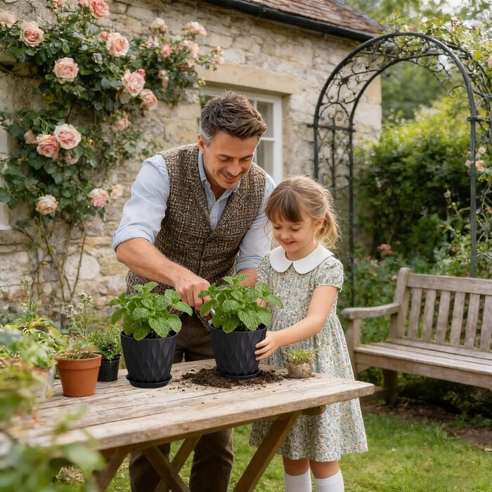 Квітковий горщик 17,6 см, набір із 5 товстих пластикових горщиків для рослин з блюдцями та дренажними отворами, кашпо з 3D хвилеподібною текстурою для рослин-зміїків, рослин-павуків та кімнатних/вуличних рослин, чорний, Ø 17,6 см, 5 шт. у упаковці