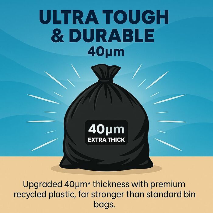 Л міцні, надзвичайно міцні, прозорі сміттєві пакети, прозорого кольору, з плоским верхом, великі сміттєві пакети, 40 мікрон, перероблені, стійкі до розривів, для кухні, побуту, комерційного використання (20), 240