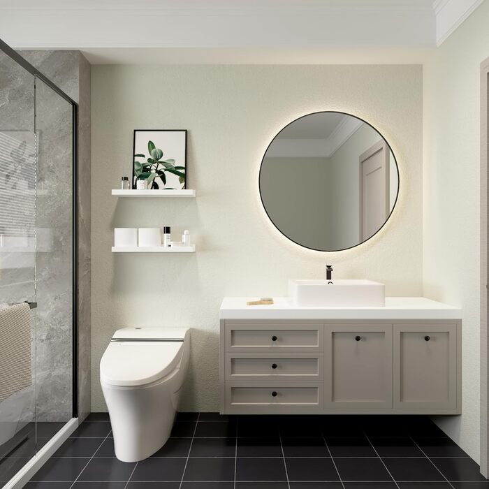 Настінна полиця RICHER HOUSE Біла, Комплект з 2 рейок для картин, Плаваюча полиця з дерева 40 см, Настінна полиця для фоторамок та декору, Вітальня, Дитяча кімната, Спальня, Кухня, Ванна кімната Настінна біла 40 см