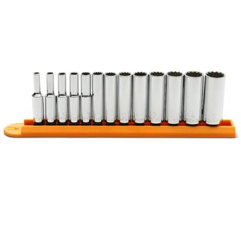 Набір торцевих головок GearWrench, 13 предметів, 1/4 привід, метричний 80308. 1/4 привід, 13 шт. Глибокий профіль, метрична система.