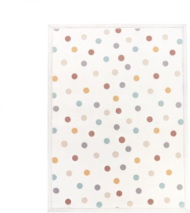 Килимок для повзання килимок для дитячої кімнати нековзний пухнасті крапки, що миється, колір синій жовтий крем, розмір 80x150 см