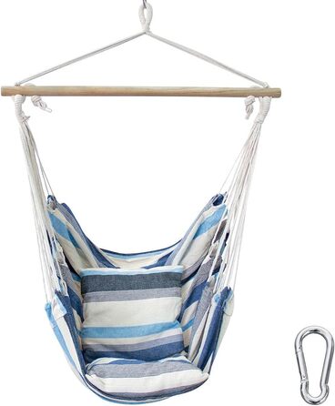 Підвісне крісло з 2 подушками - Гамак для сидіння - Вибір кольору Смарагдовий (зелений) або Aqua (синій) - максимальна вага 240 кг