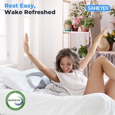 Подушка для шиї SAHEYER з піни з ефектом пам&39яті, подушка для підтримки шиї 2 в 1, подушка для голови для сну на боці, животі та спині, з пральною та дихаючою наволочкою, 59 * 43 * 12/15 см, сіро-біло-сіра