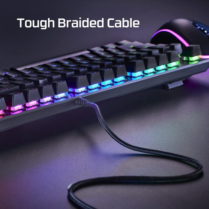 Механічна ігрова клавіатура, динамічне RGB-підсвічування, вбудована пам'ять для збереження профілів освітлення, пилонепроникні мех