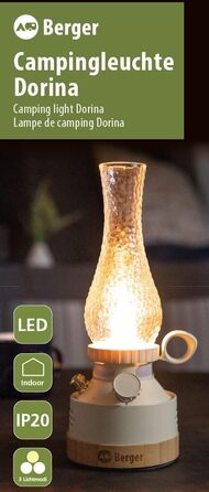 Ліхтар для кемпінгу Berger Dorina з портативним зарядним пристроєм Акумуляторний кемпінговий ліхтар для використання без електрики Кемпінговий ліхтар з батареєю та USB-кабелем Легкий кемпінговий ліхтар для використання в наметах без електроенергії