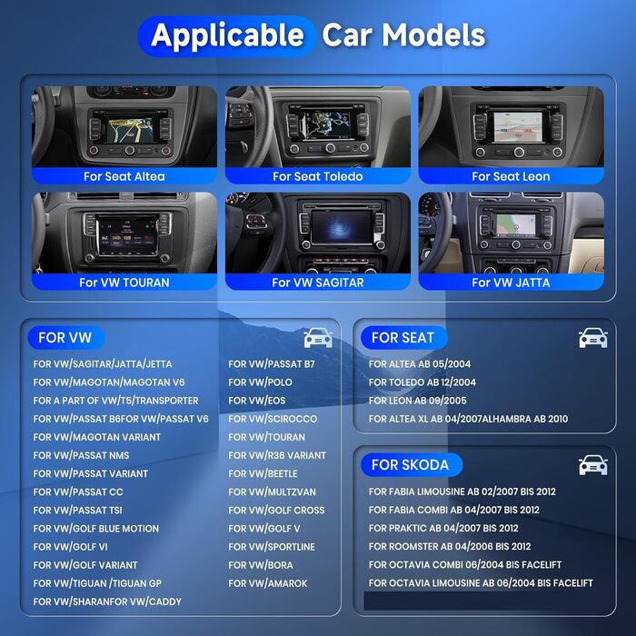 Автомагнітола Hodozzy Carplay для VW Golf 5 Polo Skoda з навігацією/WiFi, 9-дюймова автомагнітола VW 2 Din Bluetooth з Android Auto/Mirror Link/32-бітний еквалайзер/FM/RDS/SWC/USBкамера заднього виду, 464G